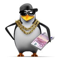 Grafik eines Pinguin DJ mit Geld. Was kostet es einen DJ zu buchen,